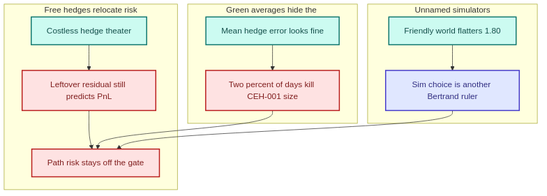 Green averages, unnamed sims, and free hedges hide the day that relocates risk.